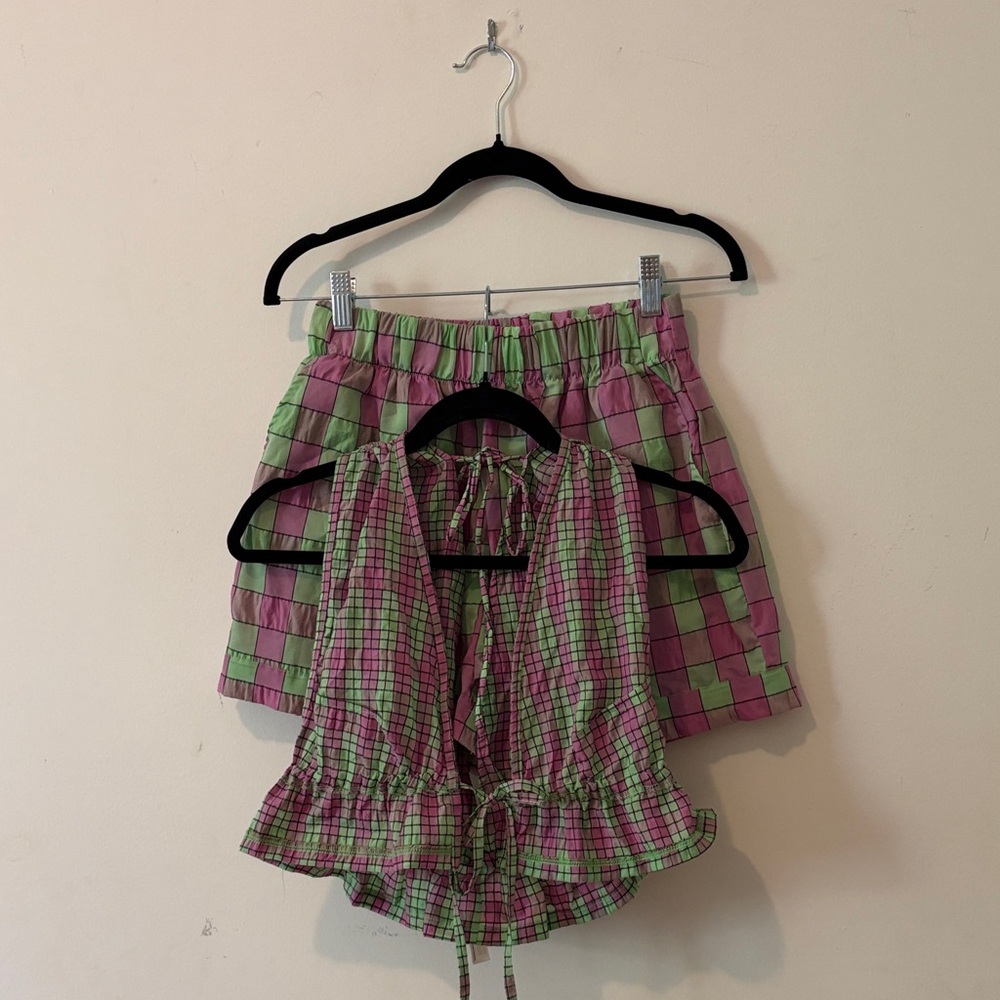 Free People Plaid Purple & Green Matching Set